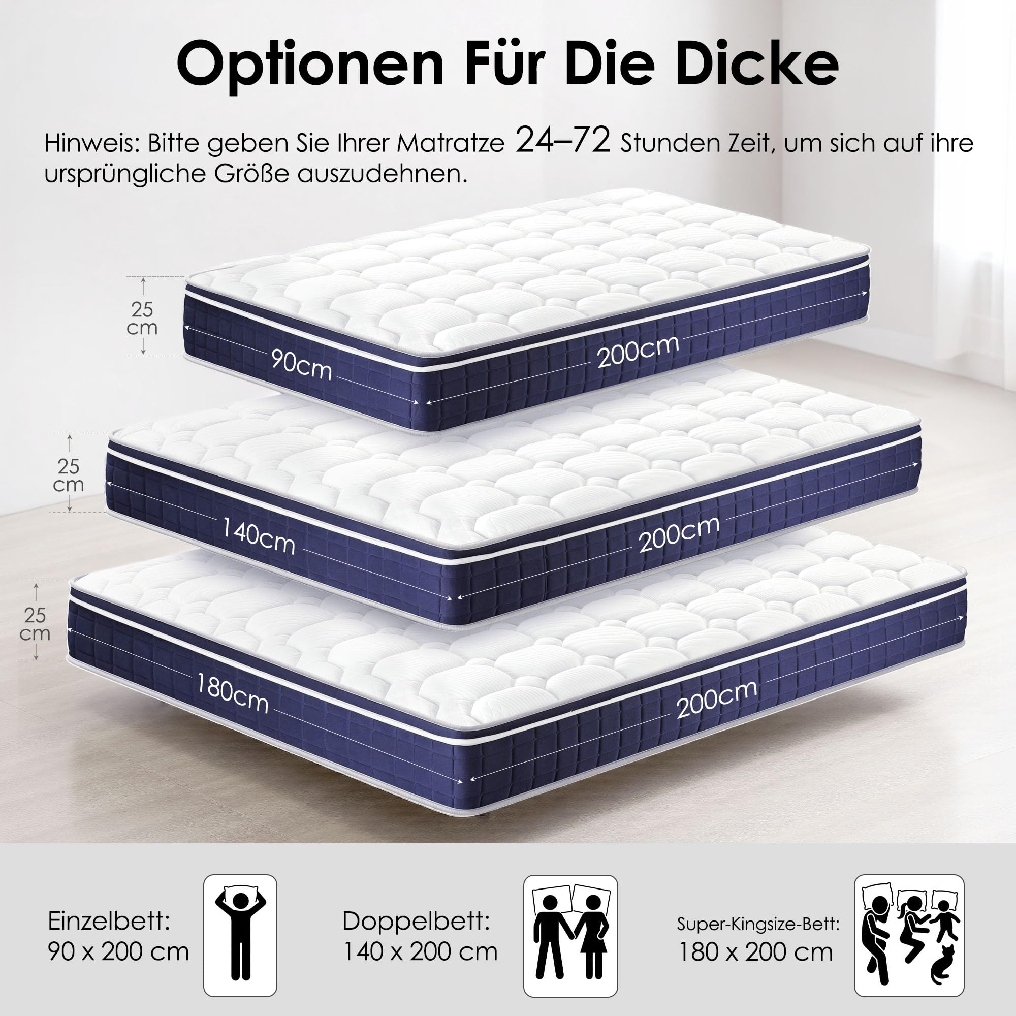 EDIMENS Matratze 140x200cm Taschenfederkern Matratze, H5 Mittelfest - Mit Komfortschaum Atmungsaktivem, 25 cm Höhe - 100 Nächte Probeschlafen - Für Boxspringbett, Polsterbett & Gästebett