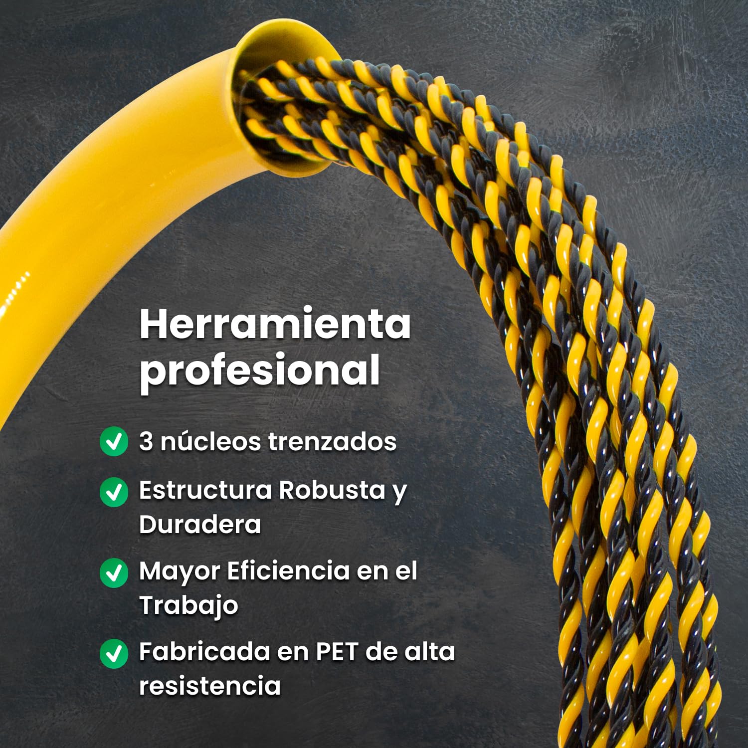 Guia Pasacables Profesional Triple Trenzada con Tubo Organizador Guarda Guia 7mm con Terminales Intercambiables Electricista Profesional para Pasar Cables Paredes, Pisos y Conductos PET (30 Metros)
