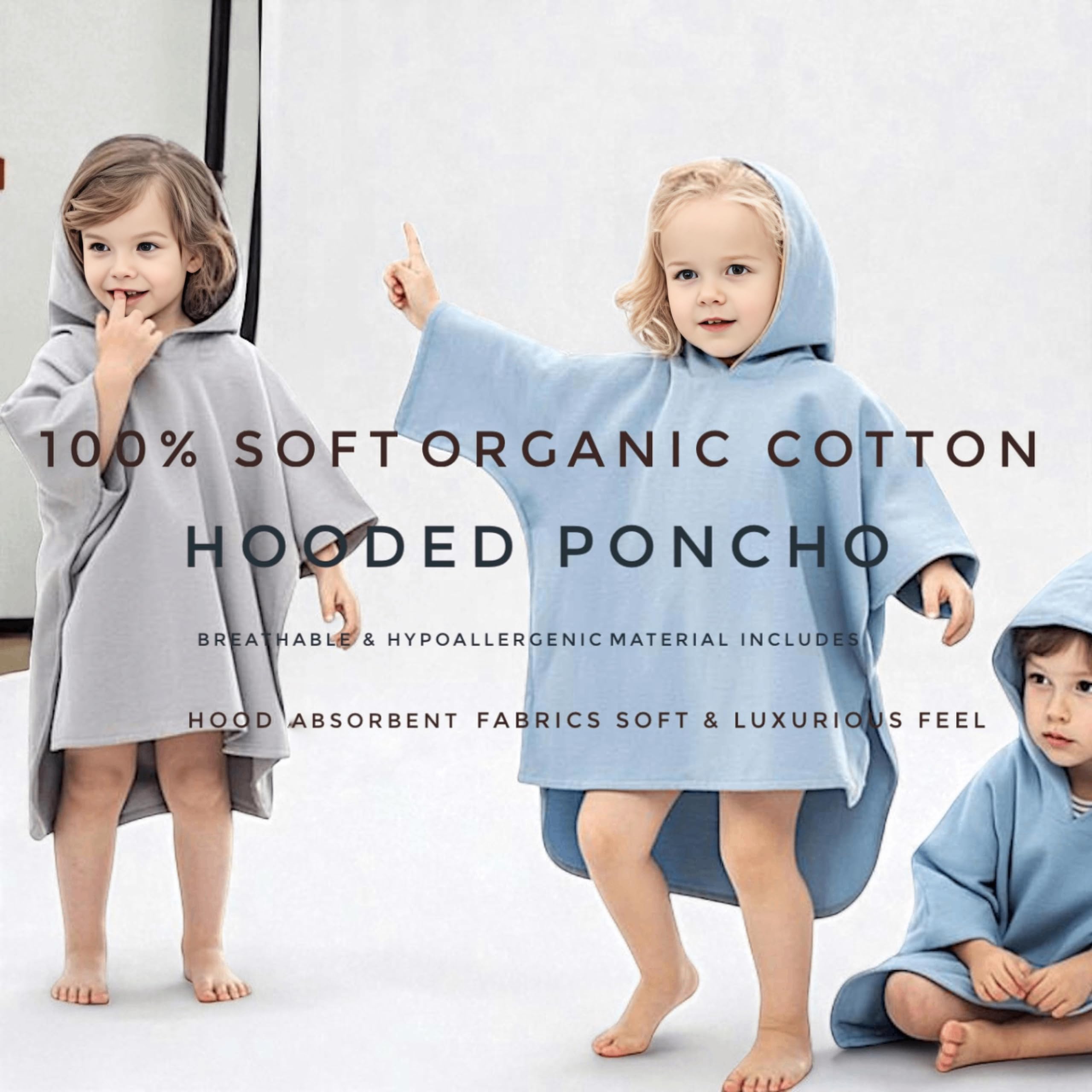 Toalla poncho con capucha para niños y niñas, 100% algodón orgánico suave, absorbente, transpirable, ligera Ideal para baño, piscina, playa 2-3T (azul, 2-3T)