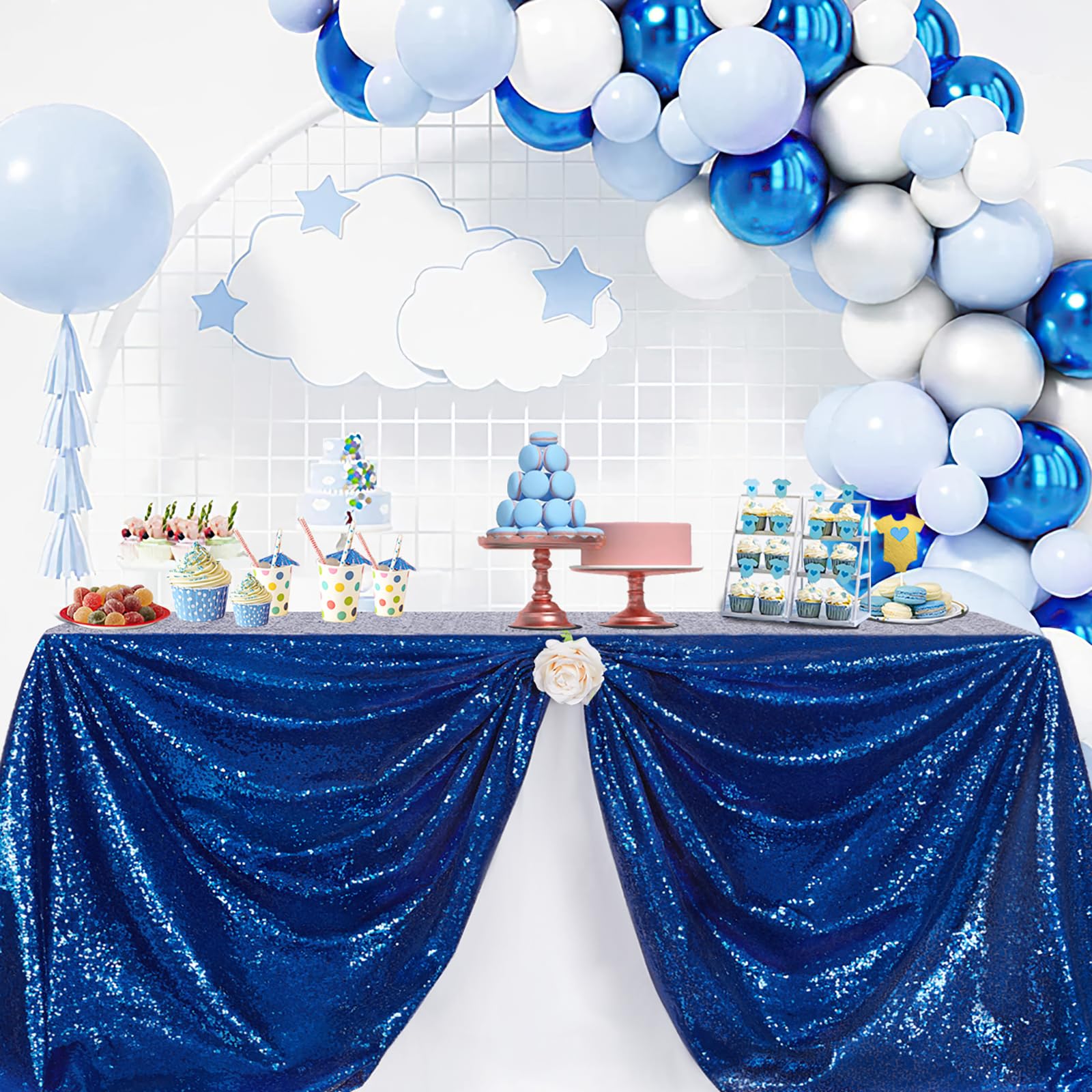 B-COOL Royal Blue Sequin Tablecloth Fabric Sparkle Rectangle Table Cloth