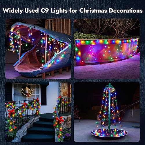 Miniatura 6 de Dirnun C9 - Luces LED de Navidad para exteriores, decoraciones de Navidad de grado comercial, 50 LED, 33 pies, juego de luces para árbol de Navidad