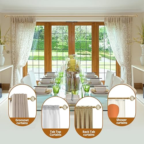 Miniatura 5 de Niviy Barras de cortina para ventanas de 32 a 122 pulgadas, juego de barras de cortina doradas con 3 soportes, barras de cortina decorativas largas