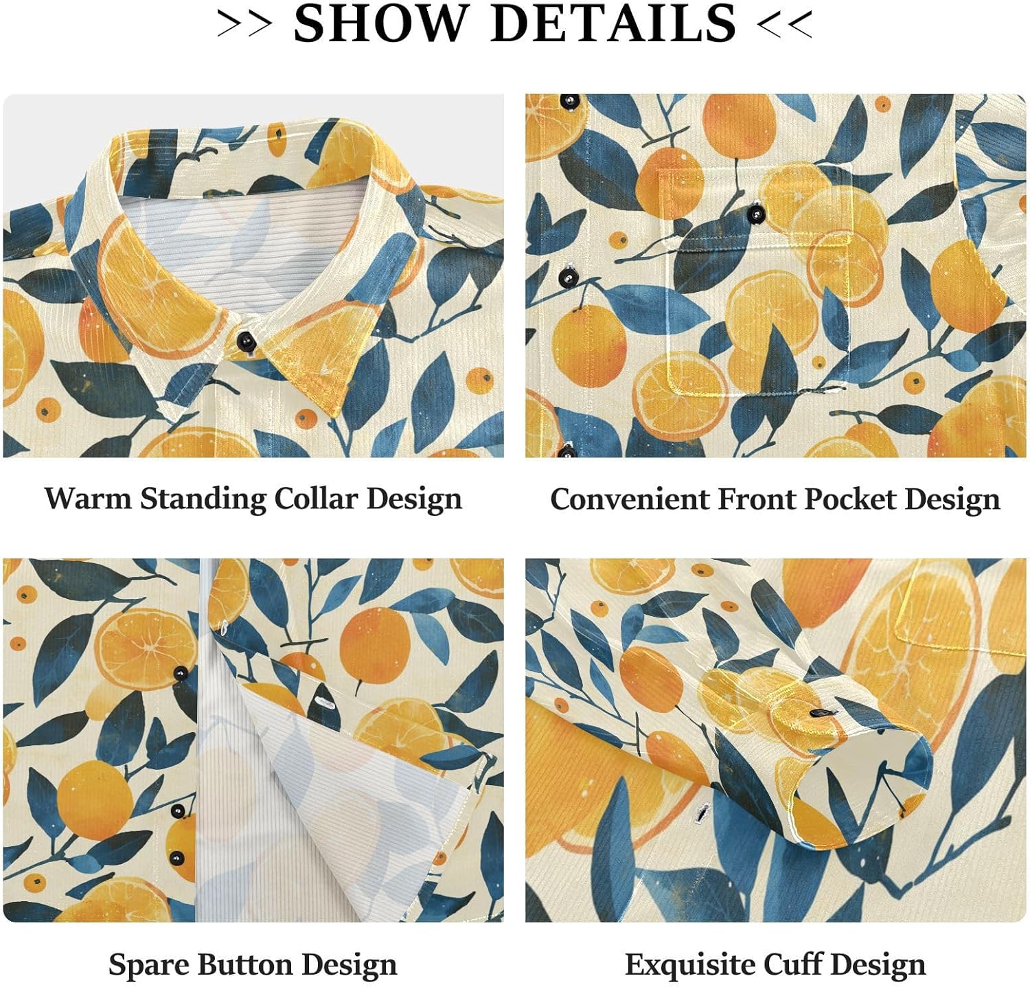 KLL Floral Pattern Orange Fruits Ladies Mens Slim Fit Rugby Shirts Outdoor Long Sleeve Blouse