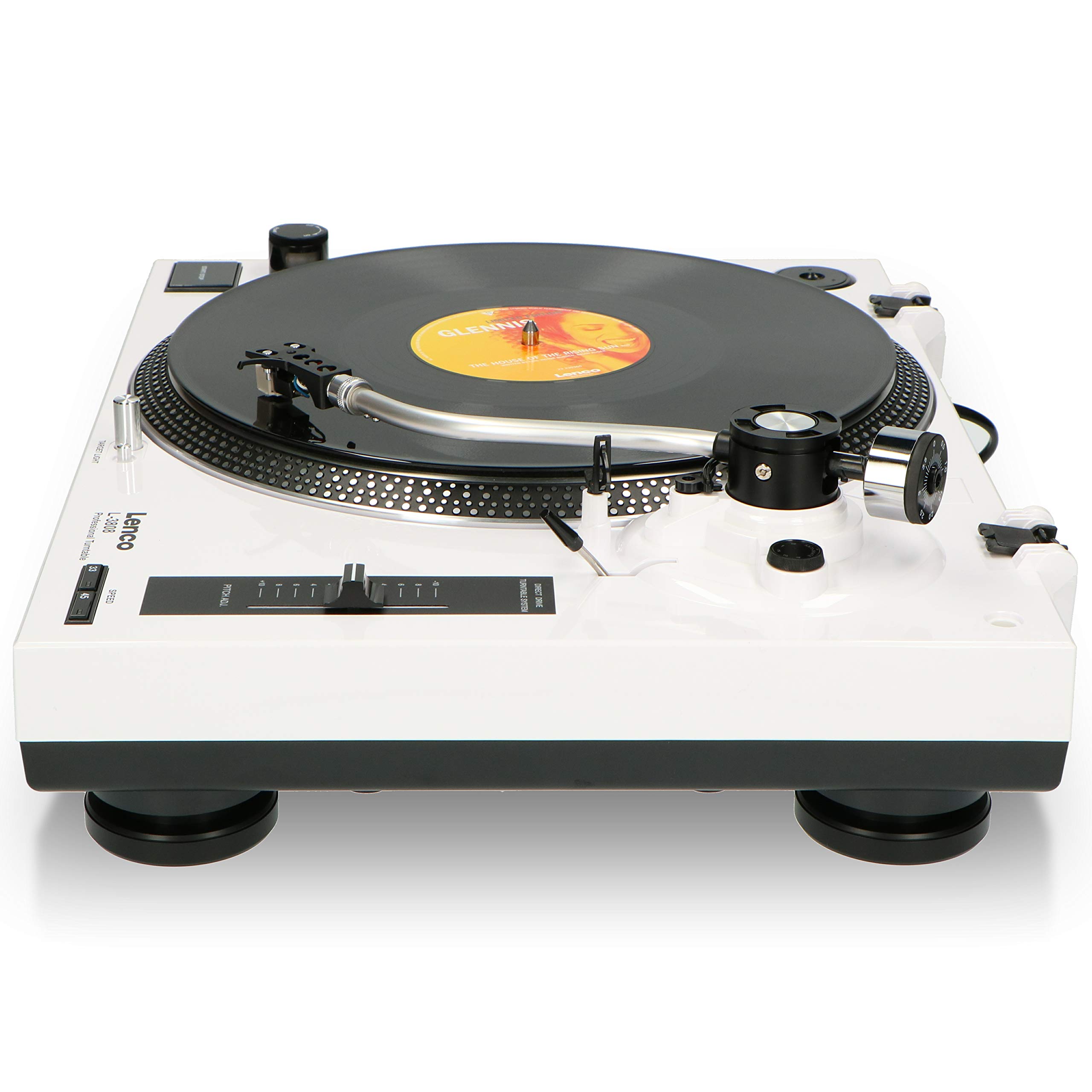 Lenco L-3808 White, Giradischi Trazione Diretta con Porta USB e Pre Phono escludibile, Black, White