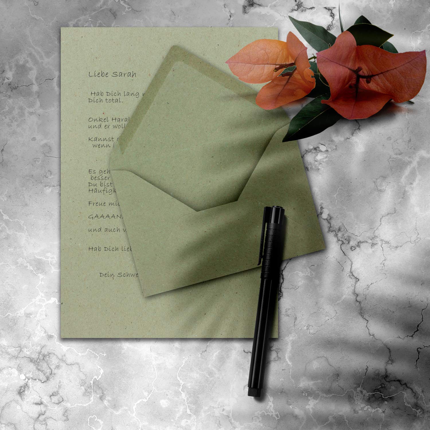 50x stationery sets DIN A5 with C6 envelopes - Green - Wet gluing (Green) - Kraft paper sheets with envelopes - Image 2