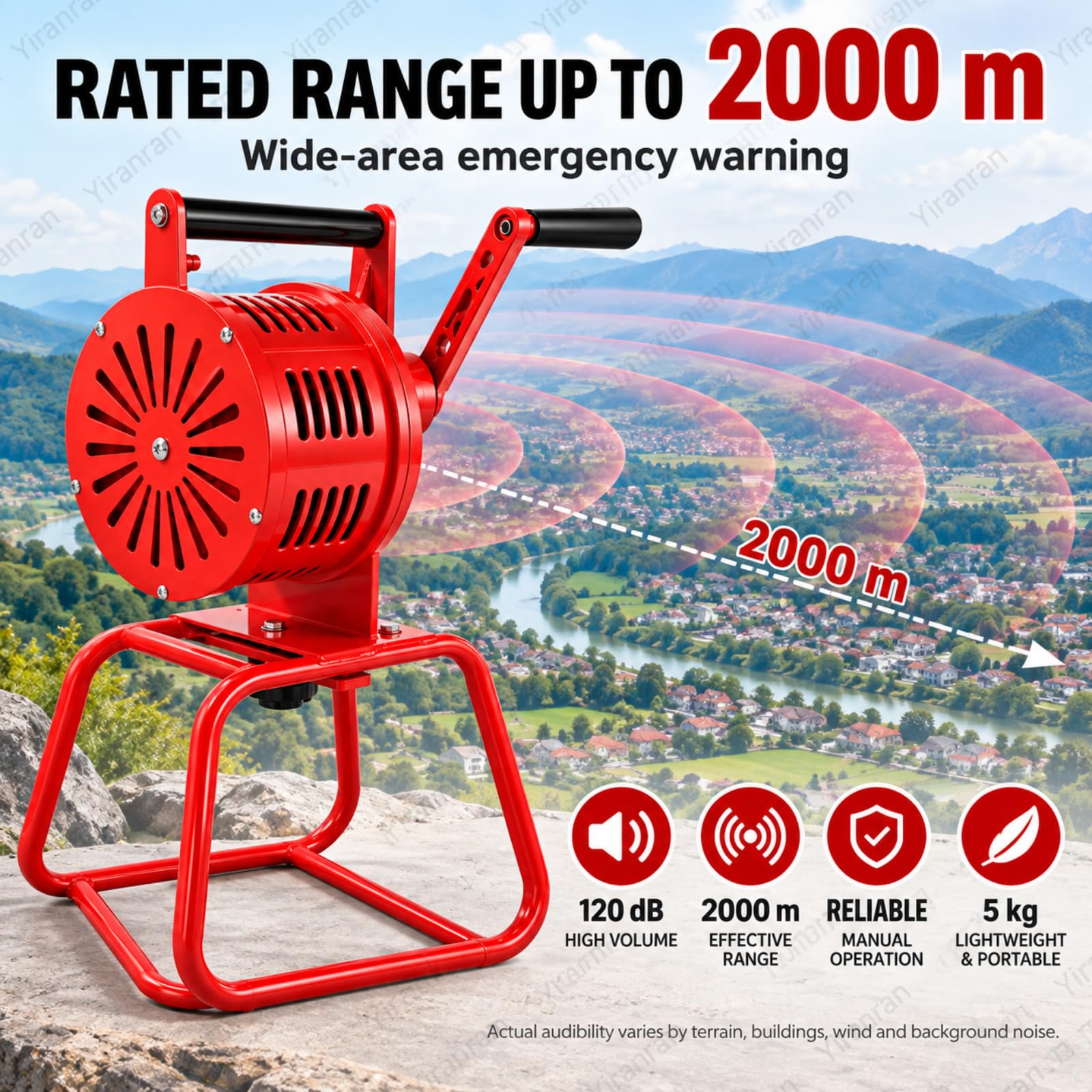 Syrena Alarmowa Z Korbką, Przenośna Syrena, 120 ± 2 Db W Odległości 1 M, Nie Wymaga Zasilania, Mechaniczny Alarm Ostrzegawczy Ze Stabilną Podstawą, Do Ćwiczeń Ewakuacyjnych W Przypadku Pożaru Lub