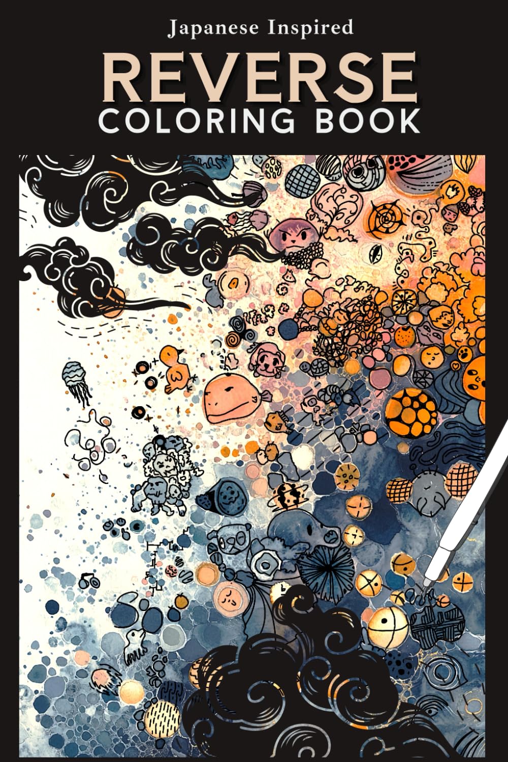 Japanese Inspired Reverse Coloring Book: Landscape and abstract art