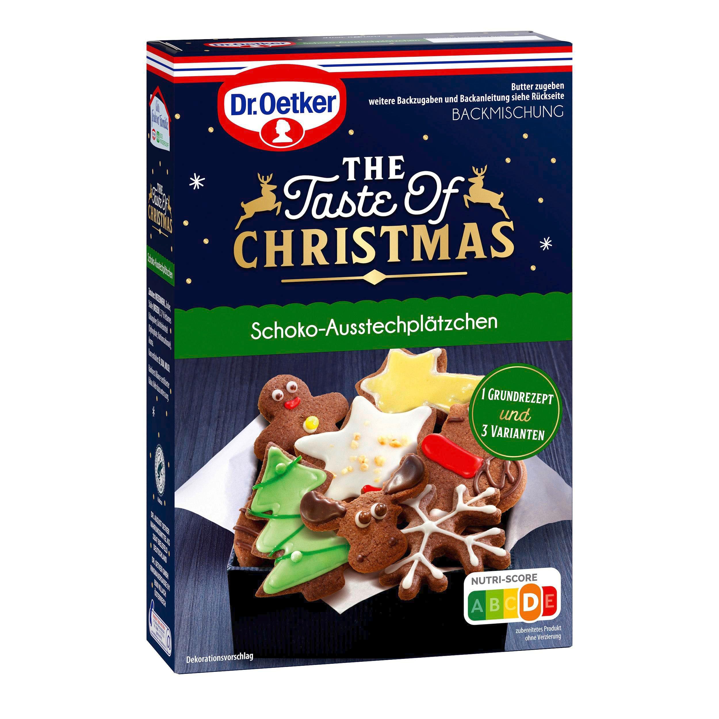 Dr. Oetker Schoko-Ausstechplätzchen – 6er Pack Backmischungen für Schoko-Kekse aus Mürbeteig, Teig für leckere Weihnachtsplätzchen, Keksmischung für weihnachtliches Gebäck