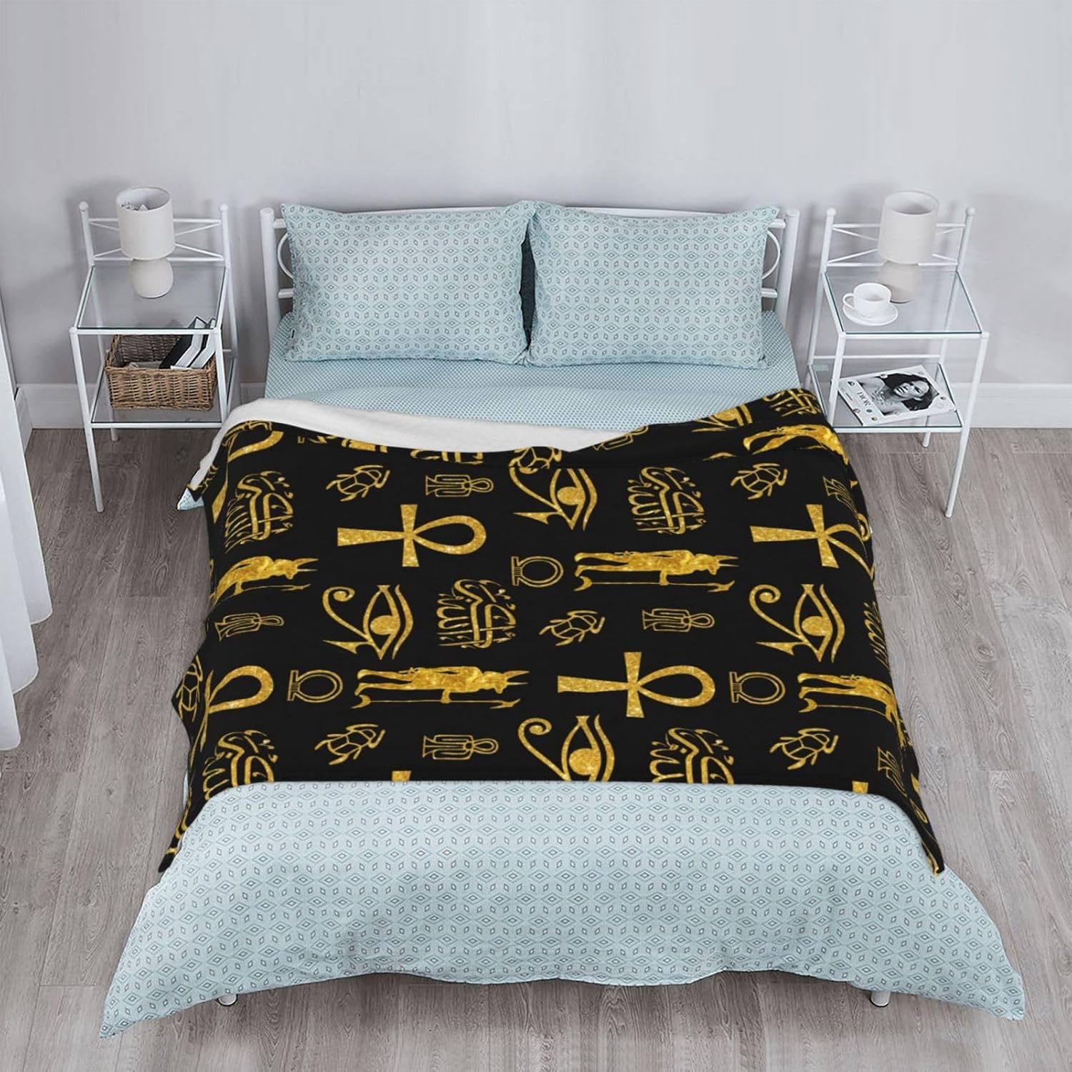 Ancient Egyptian Ankh Cross Gold Allahu Akbar Anubis Blankets for Mens Womens Boys Girls Gifts 80X60 Inches Ultra-Soft Warm Lightweight Bedding Throw for Bed, Sofa, Couch