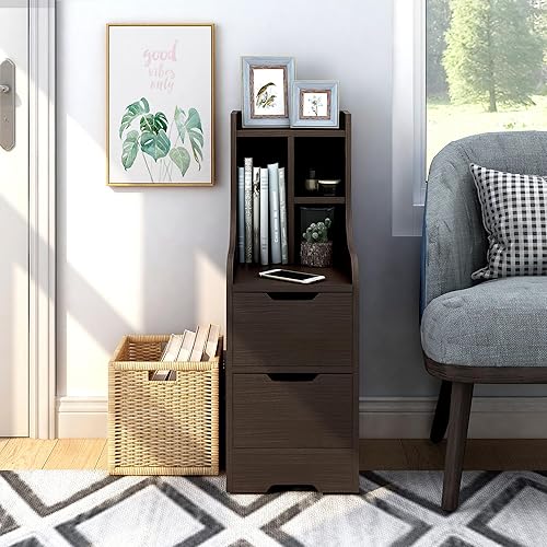 Miniatura 6 de 247 Shop at Home Alaric Moderna mesita de noche de madera de 2 cajones, mesita de noche con estante abierto para dormitorio, sala de estar, oficina