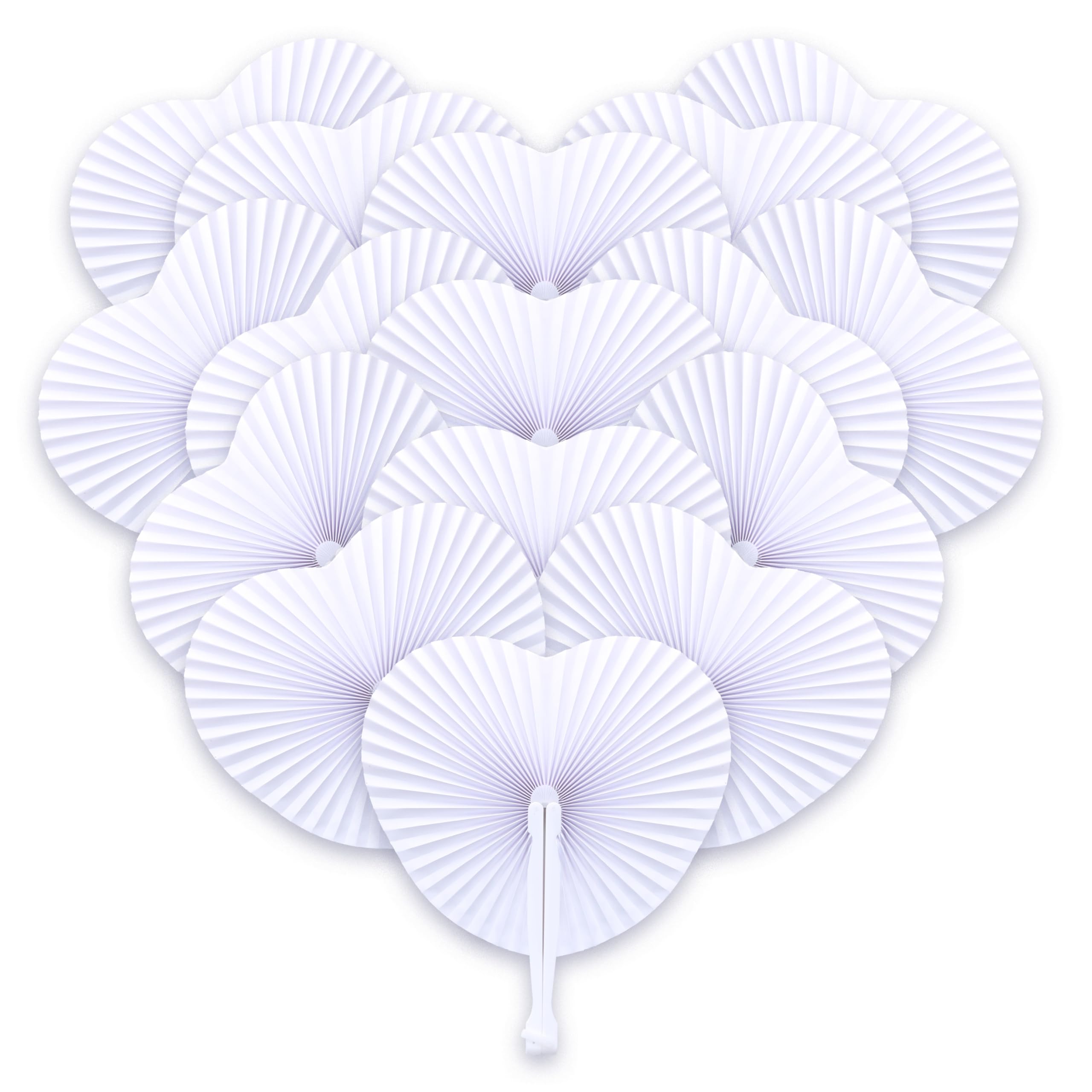 48x Abanicos boda para invitados en forma de corazón, blancos - Bonitos abanicos como decoración de boda o para regalar a los invitados