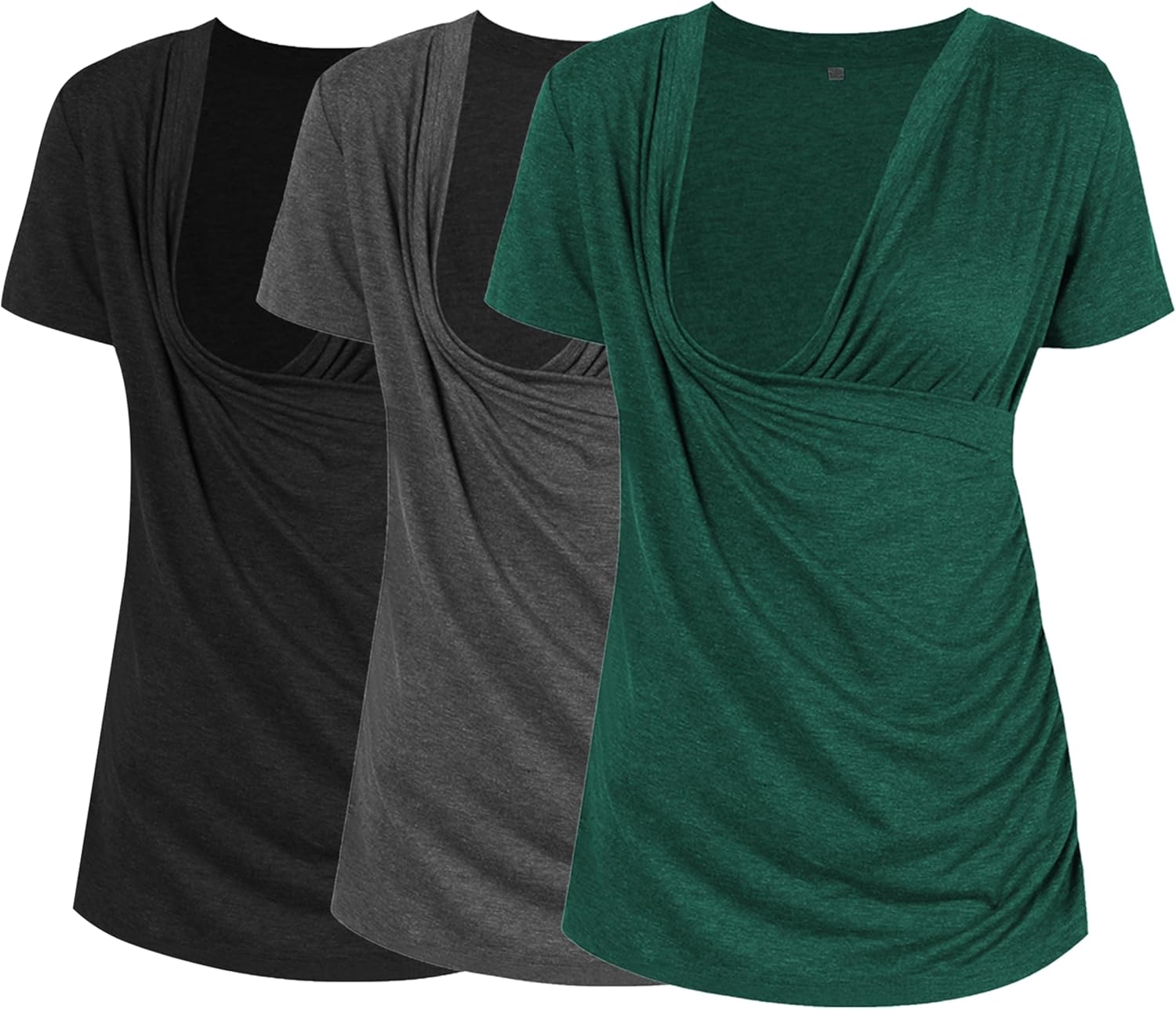 Liu & Qu Women's Maternity Nursing Tops, Layered Wrap for Breastfeeding, V-Neck Short Sleeve Tee Shirts 3 Packs