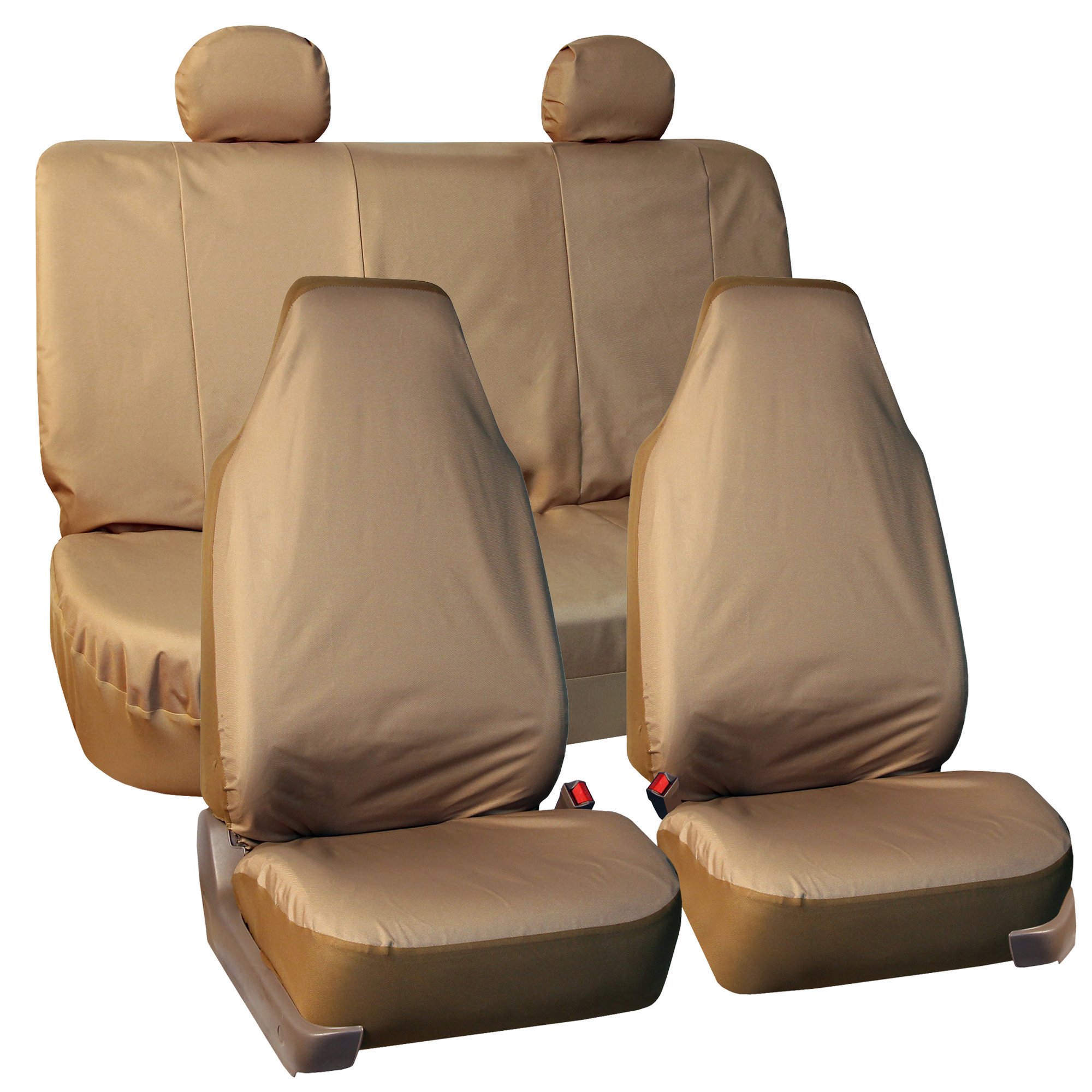 FH Group Universal Fit Rugged Oxford Waterproof Automotive Seat Covers fits Most Cars, SUVs, and Trucks (Full Set High Back Water Resistant) Beige