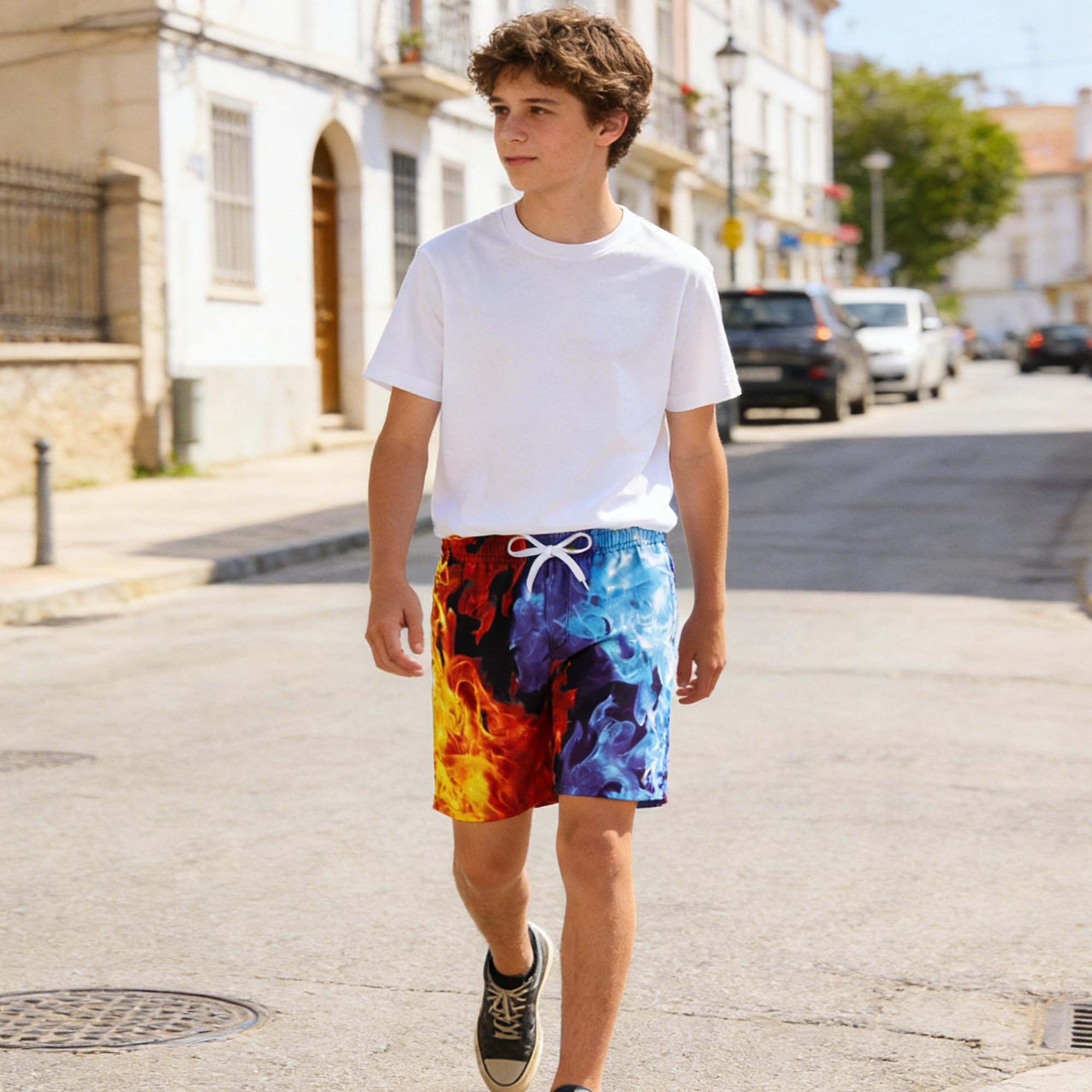 Kids4ever Pantaloncini da Bagno Bambino Ragazzi 3D Graphic Costume da Bagno Estate Asciugatura Veloce Pantaloncini da Spiaggia con Fodera in Rete 6-14 Anni