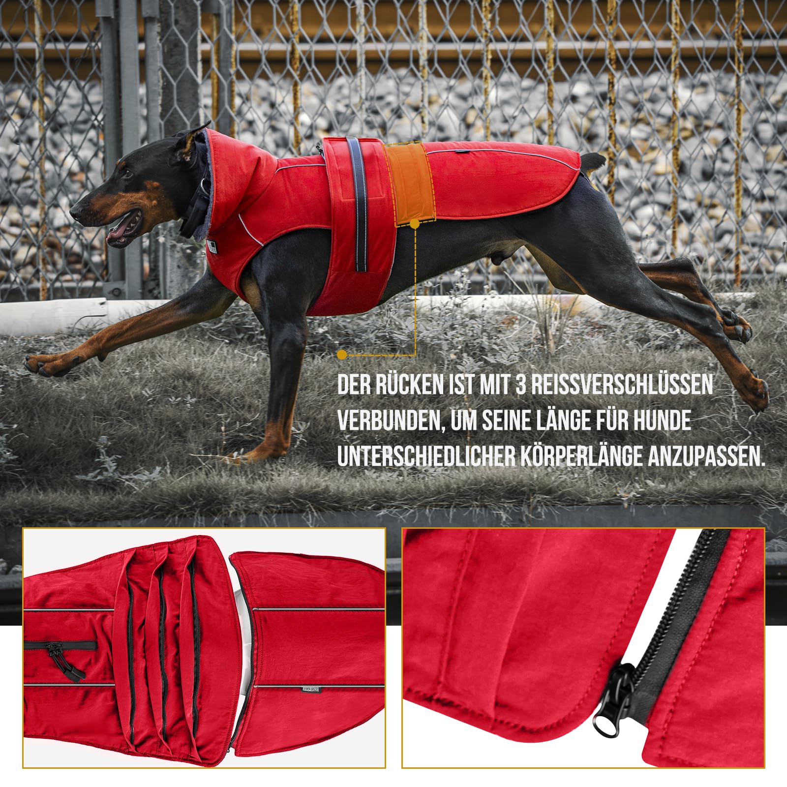 OneTigris Hundemantel, STORMWALL Wasserdicht Hundejacke mit Verstellbarer Rückenlänge Fleecefutter Reflektierend und Fellkragen für Wanderungen Outdoor für Mittelere & Große Hunde Rot XL