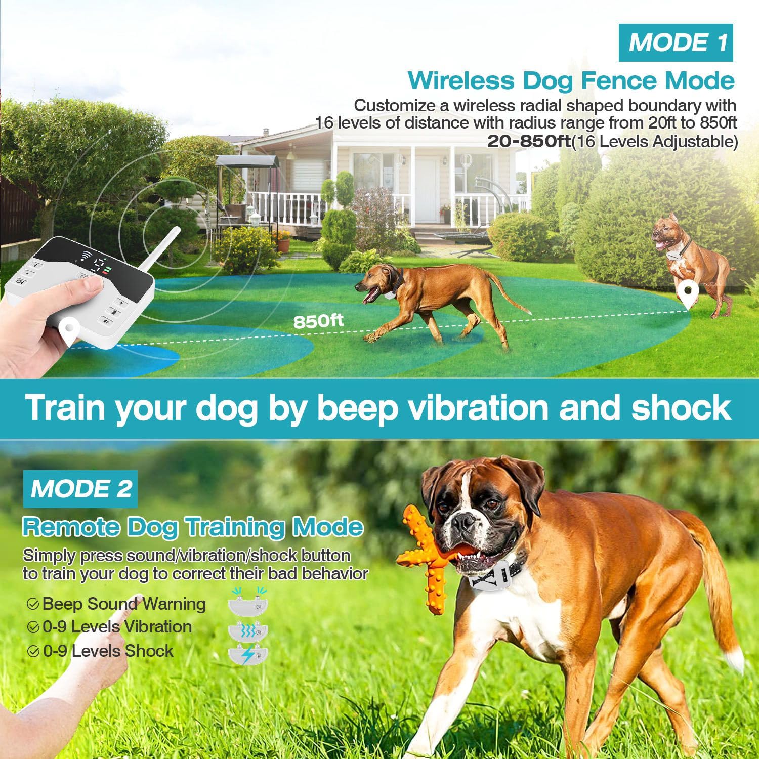 Snapklik.com : TeqHome Wireless Dog Fence, 2-in-1 Electric Dog Fence ...