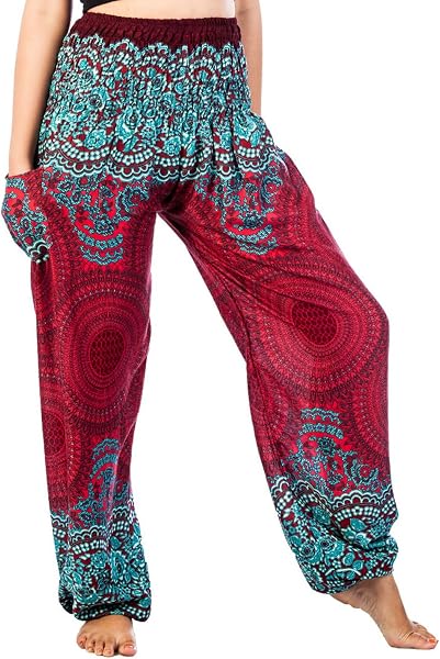 Lofbaz Donna Smocked Waist Boho Funky Harem Pants - 1