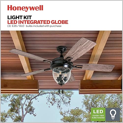 Miniatura 5 de Ventiladores de techo Honeywell 50615-01. Glencrest 52 pulgadas para interiores y exteriores, bombillas LED Edison, clasificación de humedad ETL,