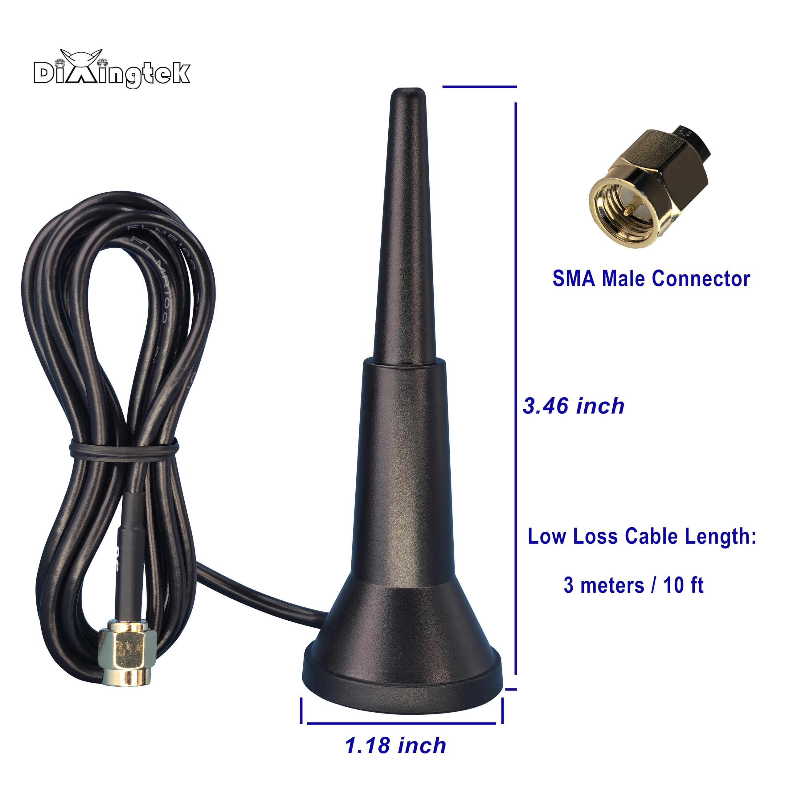 Dixingtek Waterproof IP67 10ft SMA Dual Band WiFi 4g LTE 5g mimo Antenna Magnetic Base, Compatible with Router IP Camera Hunting Game Security Camera IoT Pyramidal Antenna