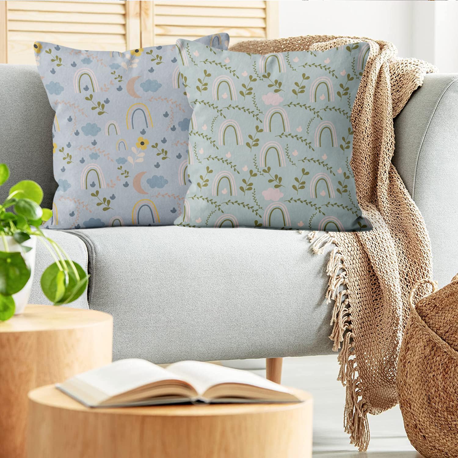 Set 4 Federe Cuscino 45x45 Cm Con Frasi Motivazionali - Fiori E Arcobaleno, Decorazione Cameretta