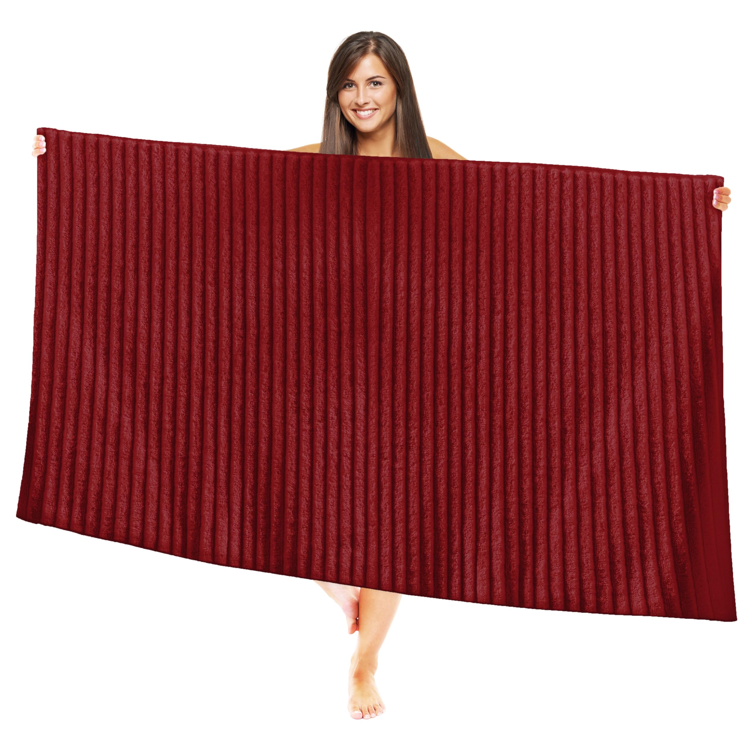 Elegant Comfort 100% Turkish Cotton Corduroy Ribbed Luxury Jumbo Bath Towel Ultra Soft - 35 x 70 Inch - Luxury Spa Premium Hotel Quality Highly Absorbent and Quick Dry Large Bath Towel, Burgundy