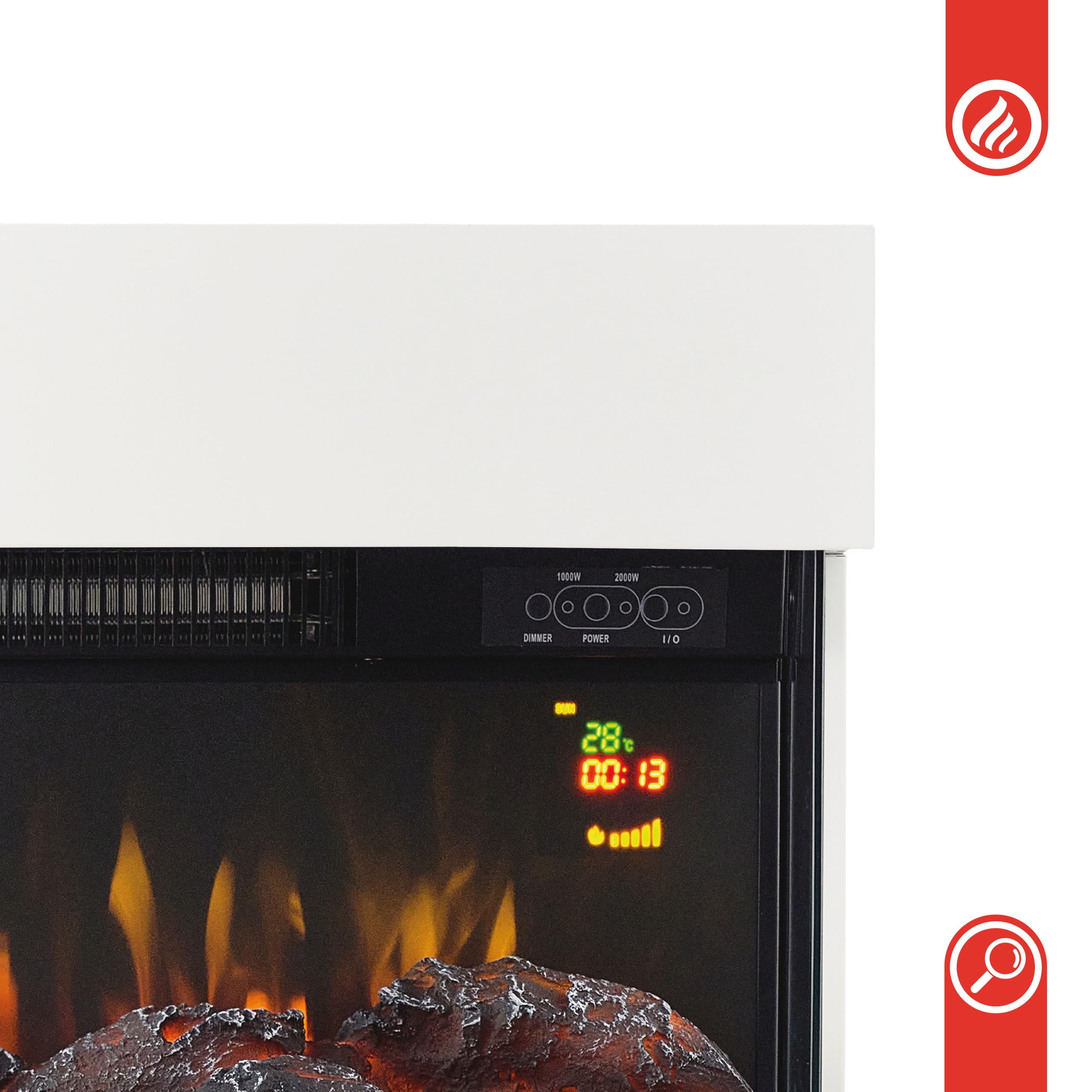 KAMINIO Cheminée Electrique Henri - Poêle Électrique avec Chauffage, Effet de Flamme 3D, Compartiment à Bois, télécommande (Blanc)
