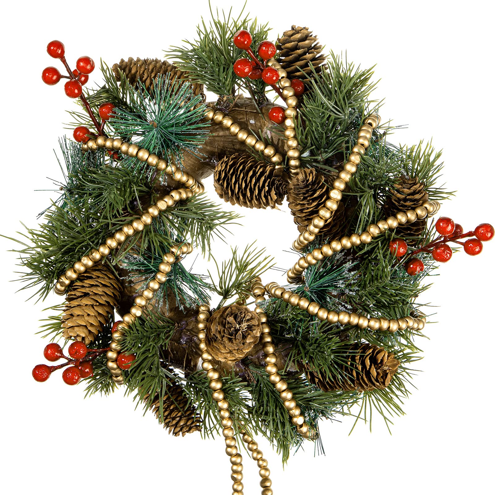 Boao Lot de 2 guirlandes de perles rondes en bois pour décorations de Noël et fêtes (doré)