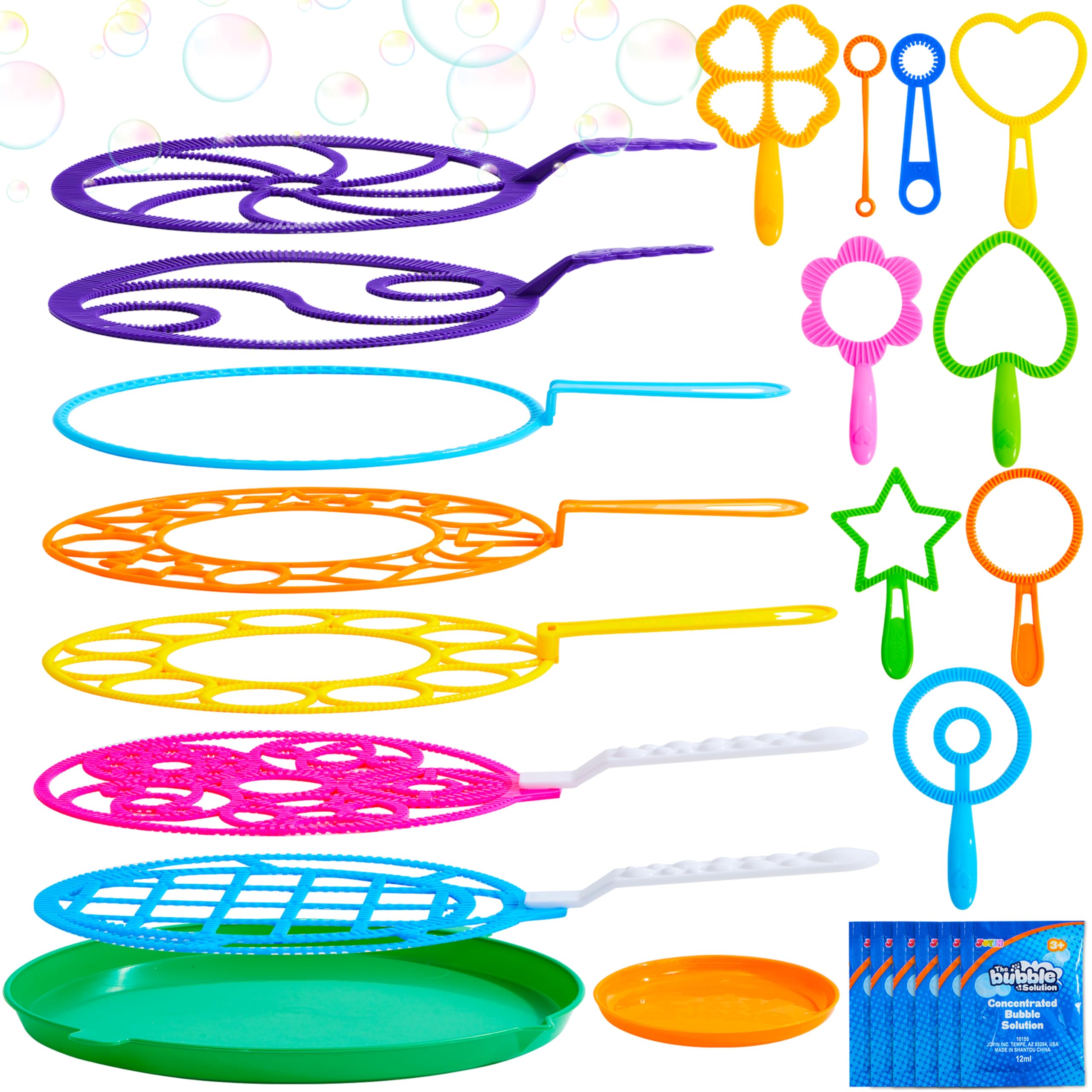 JOYIN Big Bubble Wands Set Bulk for Kids Summer Outdoor Toy Game Activity Party Favors, 18 Pcs Giant Bubble Maker with Tray, 12" Large, 6 Pcs Solution Suitable for All Age People