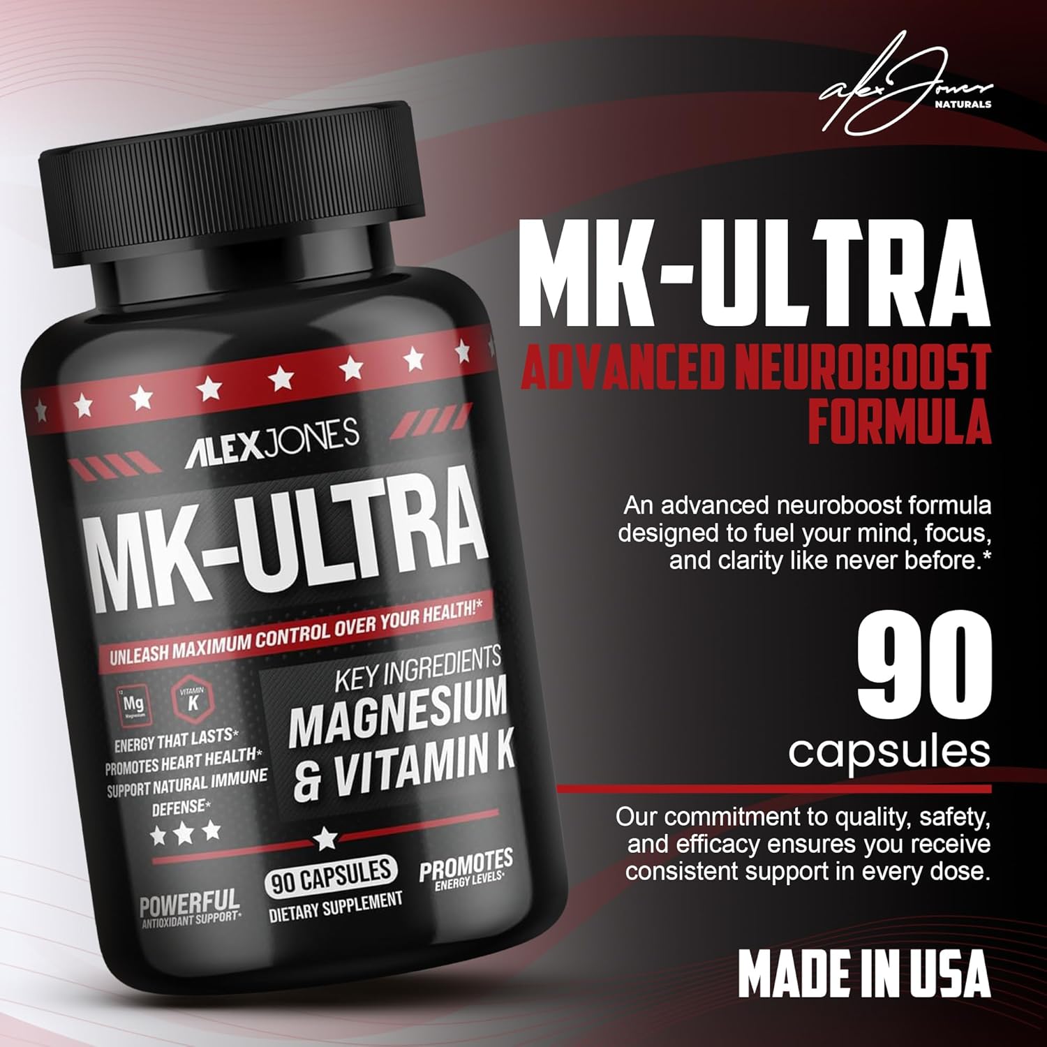 MK Ultra Wellness Formula – K2 Magnesium Supplement with Adaptogenic Herbs & Botanical Nutrients – Premium Daily Wellness Capsules – Vegan, Non-GMO, 90 Count - Image 3