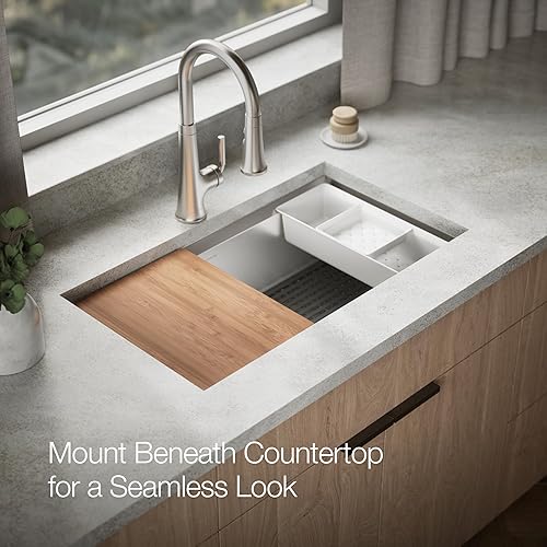 Miniatura 9 de KOHLER Fregadero de cocina Task K-80084-1PC-NA de doble montaje de acero inoxidable, fregadero de estación de trabajo de 33", grifo de 1 agujero,