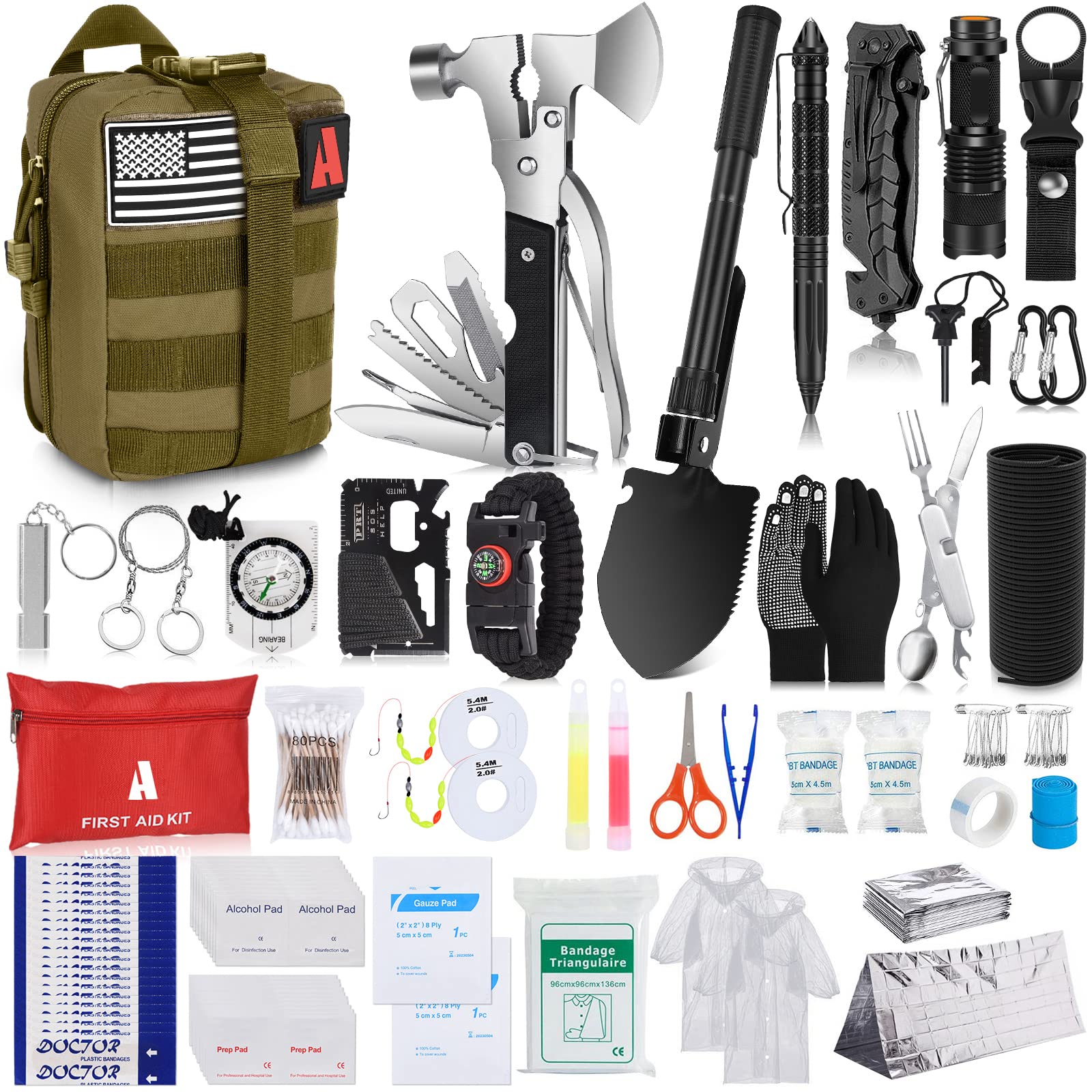 NAPASA Survival Kit 232 pcs Professional Survival Gear Emergency Tactical First Aid Kit Outdoor Trauma Bag for Men Women Adventure Camping Hiking