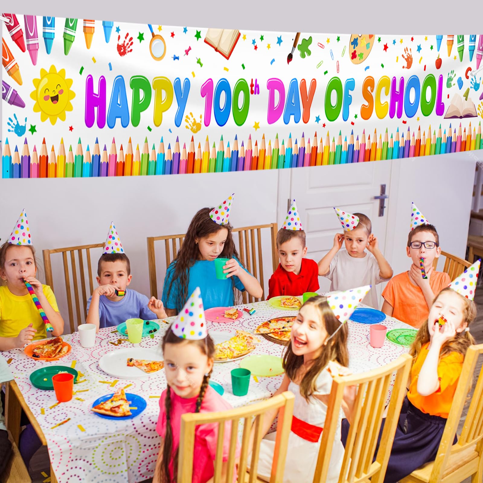 AIBIIN Bannière de cour « Happy 100th Day of School » - Bannière d'extérieur « Happy 100 Days » - Pour la maternelle et l'école primaire - Fournitures de fête pour 100e jour