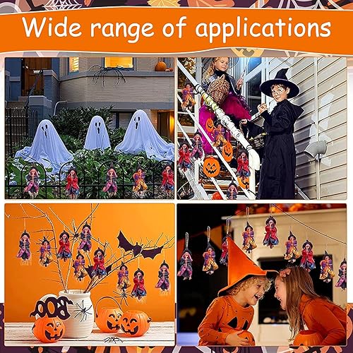 Miniatura 3 de Theshai Juguetes de decoración de bruja malvada para colgar en Halloween, 3 piezas de decoración de brujas voladoras para colgar al aire libre,