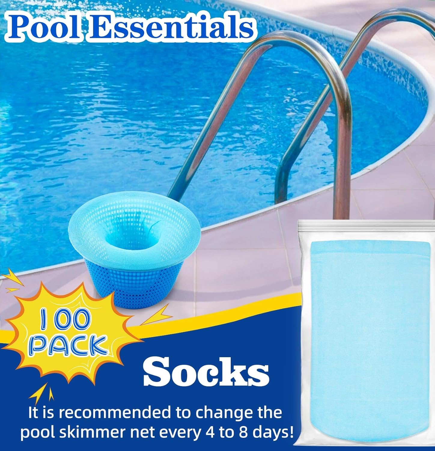 100 Pack Pool Skimmer Socks,Blue Pool Filter Socks for Skimmer Basket for above Ground and Inground Pool Fine Mesh Screen Pool Skimmer Scum Socks Saver,Pool Cleaning Filter Socks Cleans Debris Leaves