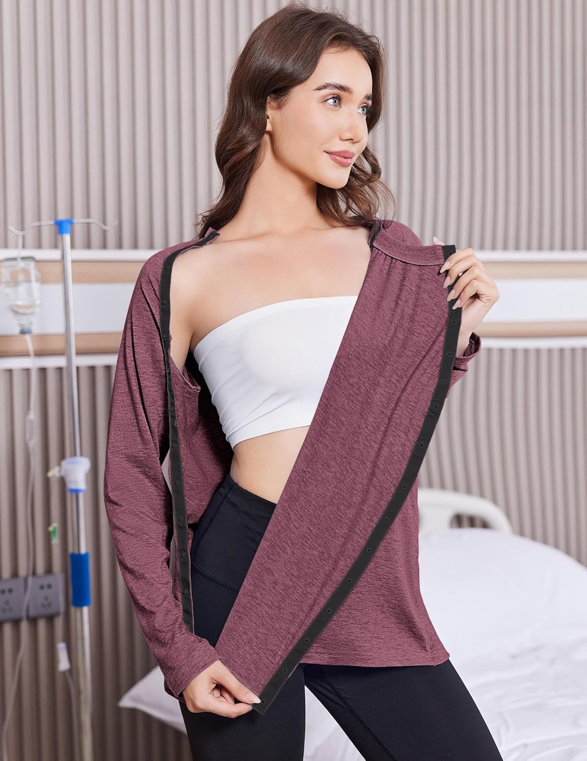 Deyeek Post Shoulder Surgery Shirts for Women Full Tear Away 2 Side Snaps After Rotator Cuff Chemo Port Adaptive Clothing - Image 2