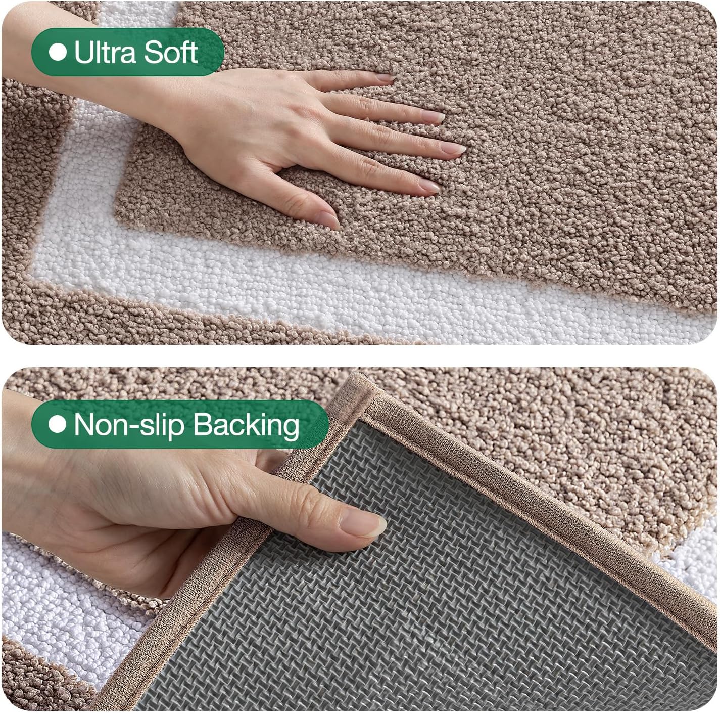 LUMI Bathroom Rug, 16x24 Non Slip Washable Bath Mat Absorbent Soft Bathmat, Fluffy Microfiber Bathroom Rugs for Floor, Shower Tub, Entryway, Beige - Image 4