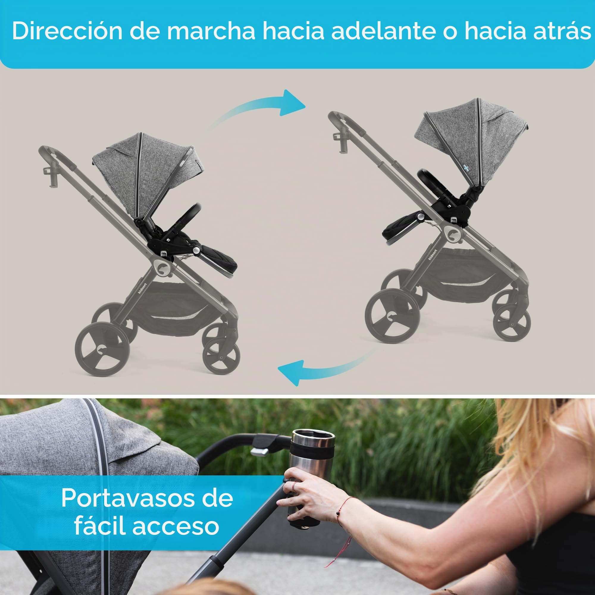 Silla de paseo ajustable hasta 22 kg, color gris