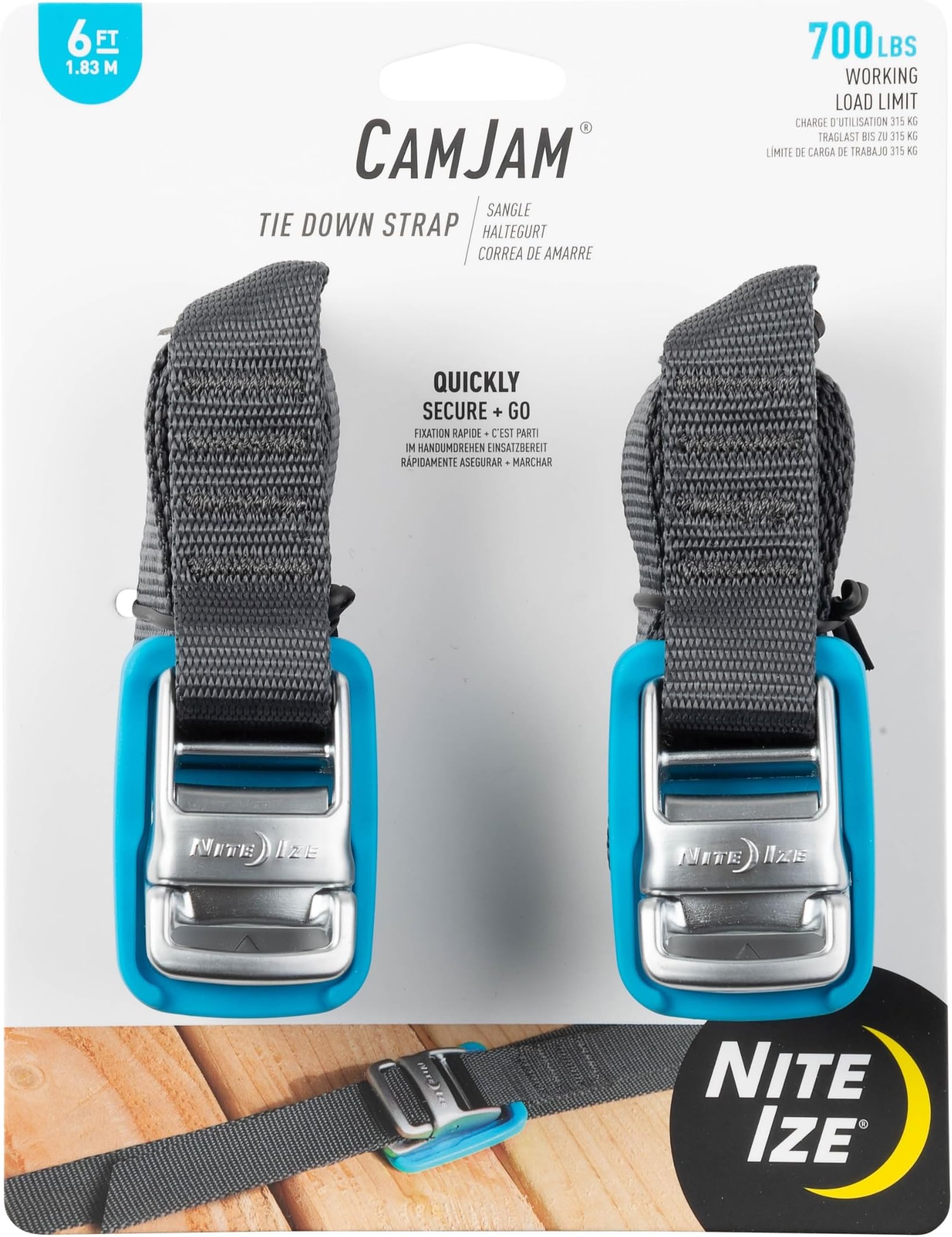 Inc. CJWR6-09-2R6 Nite IZE CamJam, Zinc Alloy Buckle + Extra Strong Equipment, Furniture and Supplies, 700 lb. Load Limit, 6 ft. Webbing 2 Pack Tie Down Strap, Charcoal