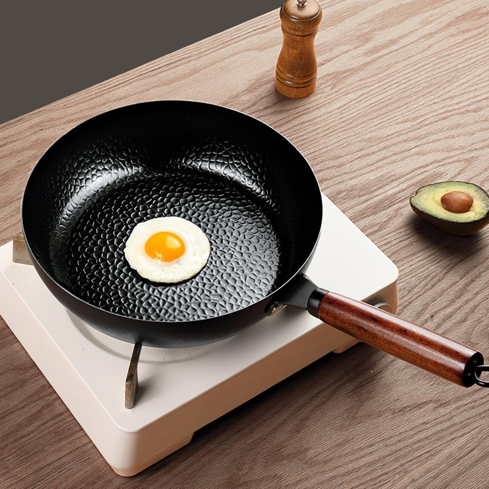 Antihaft-Bratpfanne – Eisengusspfanne mit Deckel – handgefertigte gehämmerte Kochpfanne Küche Kochgeschirr für Picknick Induktionsherd Essen Zuhause Frühstück Wohnung Outdoor Camping | Gehämmerte Eisentöpfe mit Deckel zum Kochen für Induktion, Küche, Haus