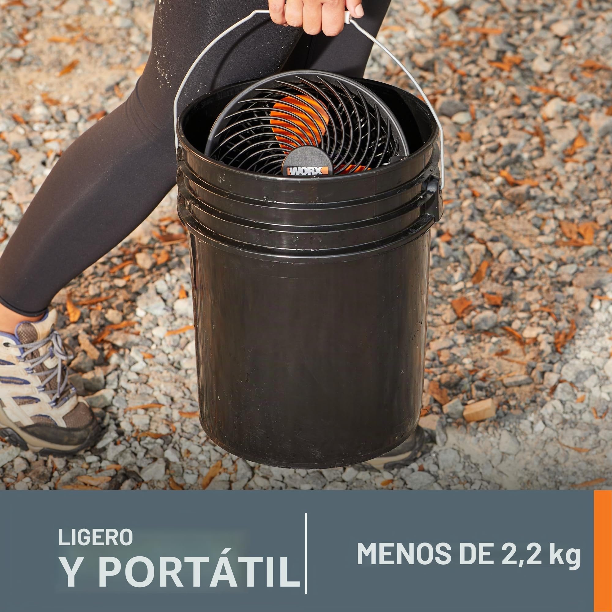 WORX Ventilador de nebulización inalámbrico de 20 V con 3 velocidades y 3 ajustes de niebla, ventilador portátil con tapa de cubeta máxima de 15 pies, ventilador ligero y silencioso que funciona con