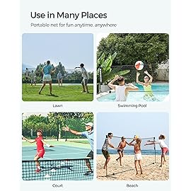 SONGMICS 16.5 ft Badminton Net, Height Adjustable Volleyball Net, Pickleball Net with Poles, Foldable Nylon Net for Tennis Indoor Outdoor Court, Yellow and Black USYQ500Y