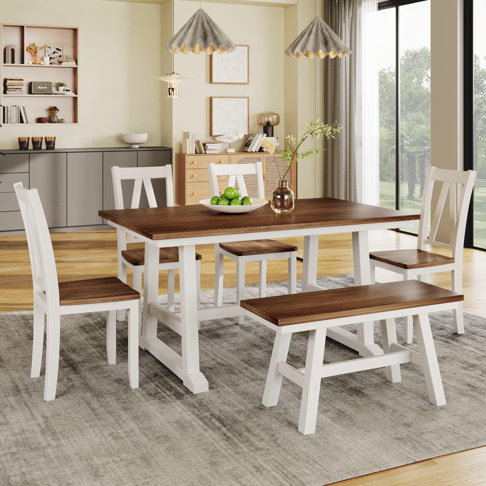 Amazon.com - Merax 6 Piece Kitchen Dining Table Set, Wooden Rectangular ...