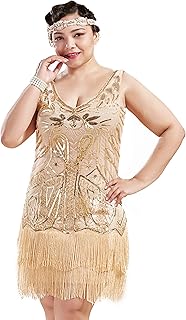 Women's Plus Size Flapper Dresses 1920s V Neck Beaded...