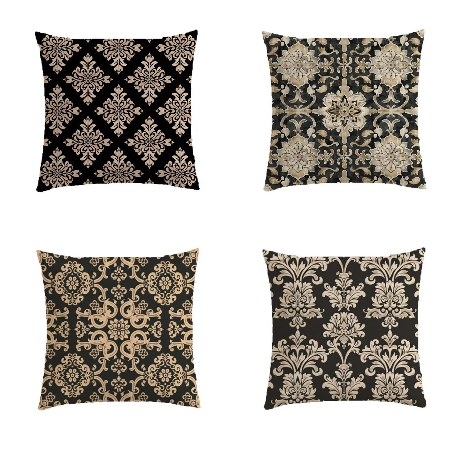 Housse de coussin 60x60cm pour salon de jardin extérieur bohéme en lin lot de 4