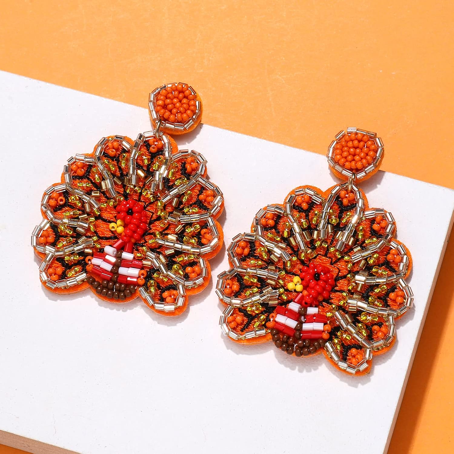 Thanksgiving Earrings Beaded Fall Earrings Lightweight Handmade Thanks Giving Owl Turkey Dangle Earrings for Women Autumn Jewelry Holiday Gift - Image 2