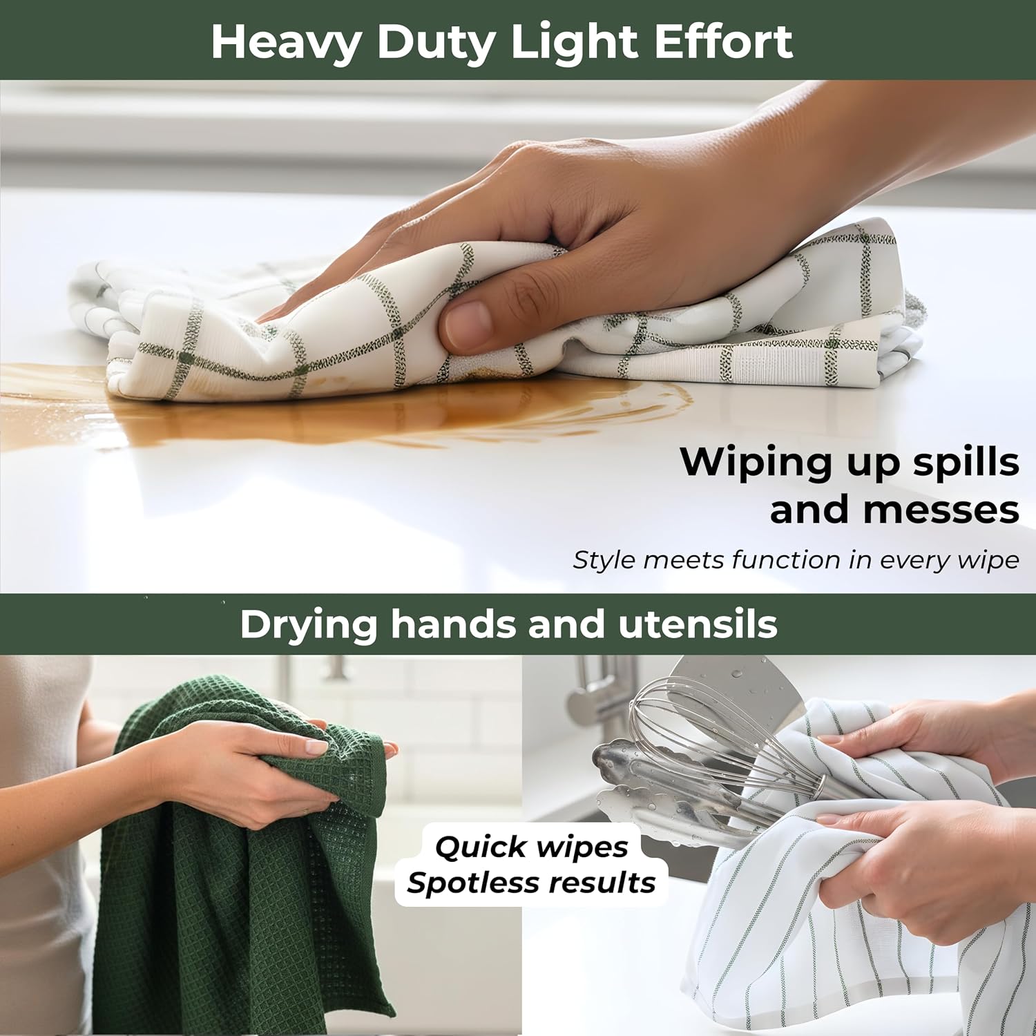 Cotton Dish Towels For Kitchen Drying - Highly Absorbent Wide Sage Green Striped Plaid Tea Towels - 18"X28" Set Of 6 Farmhouse Linen Dishtowels In Bulk - Pano De Prato Para Cozinha - T Towles Towls