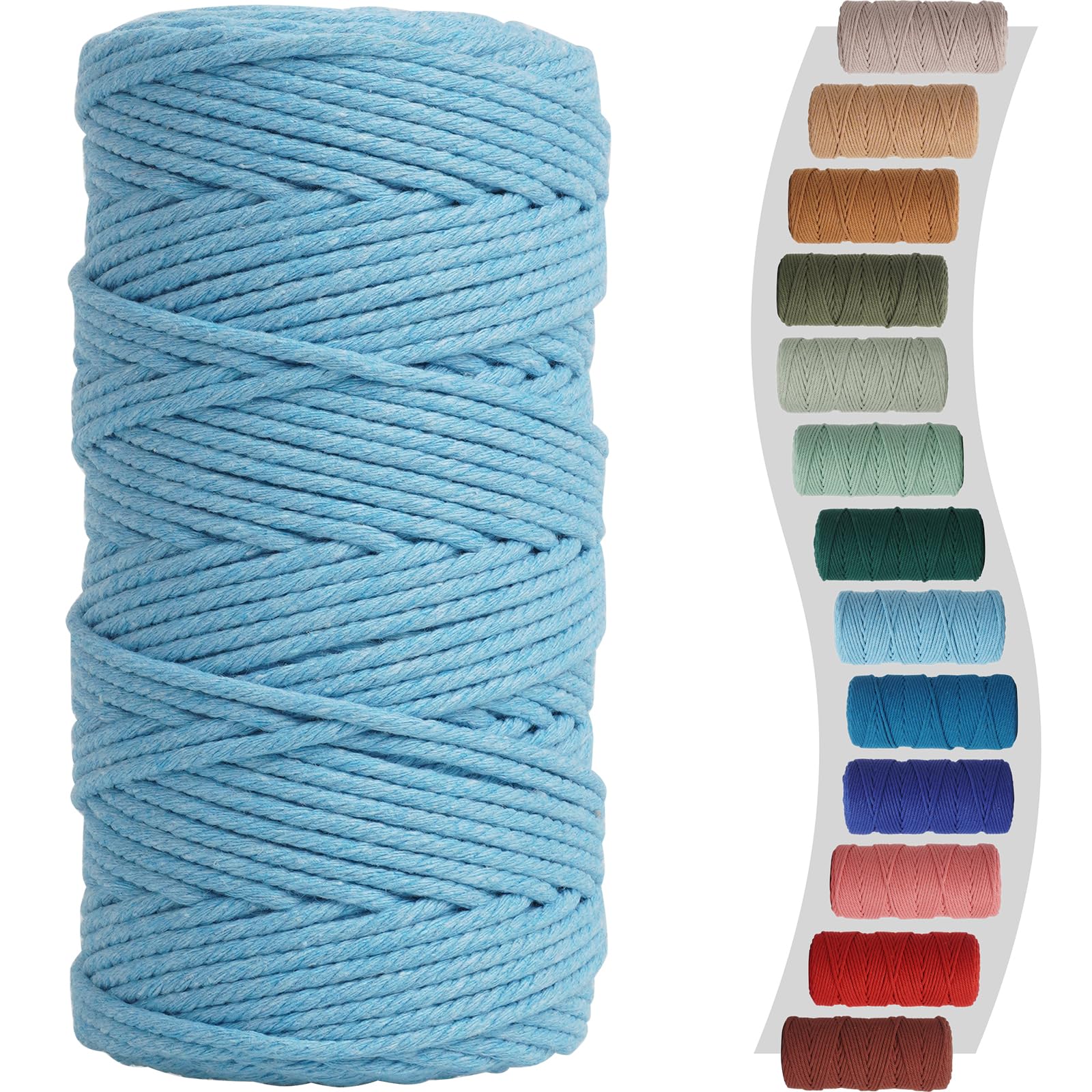 NOANTASky Blue Macrame Cord 3mm x 220yards, Colored Cotton Cord, Macrame Rope Macrame Yarn, Colorful Cotton Craft Cord for Macrame Plant Hangers, Macrame Wall Hanging, DIY Crafts