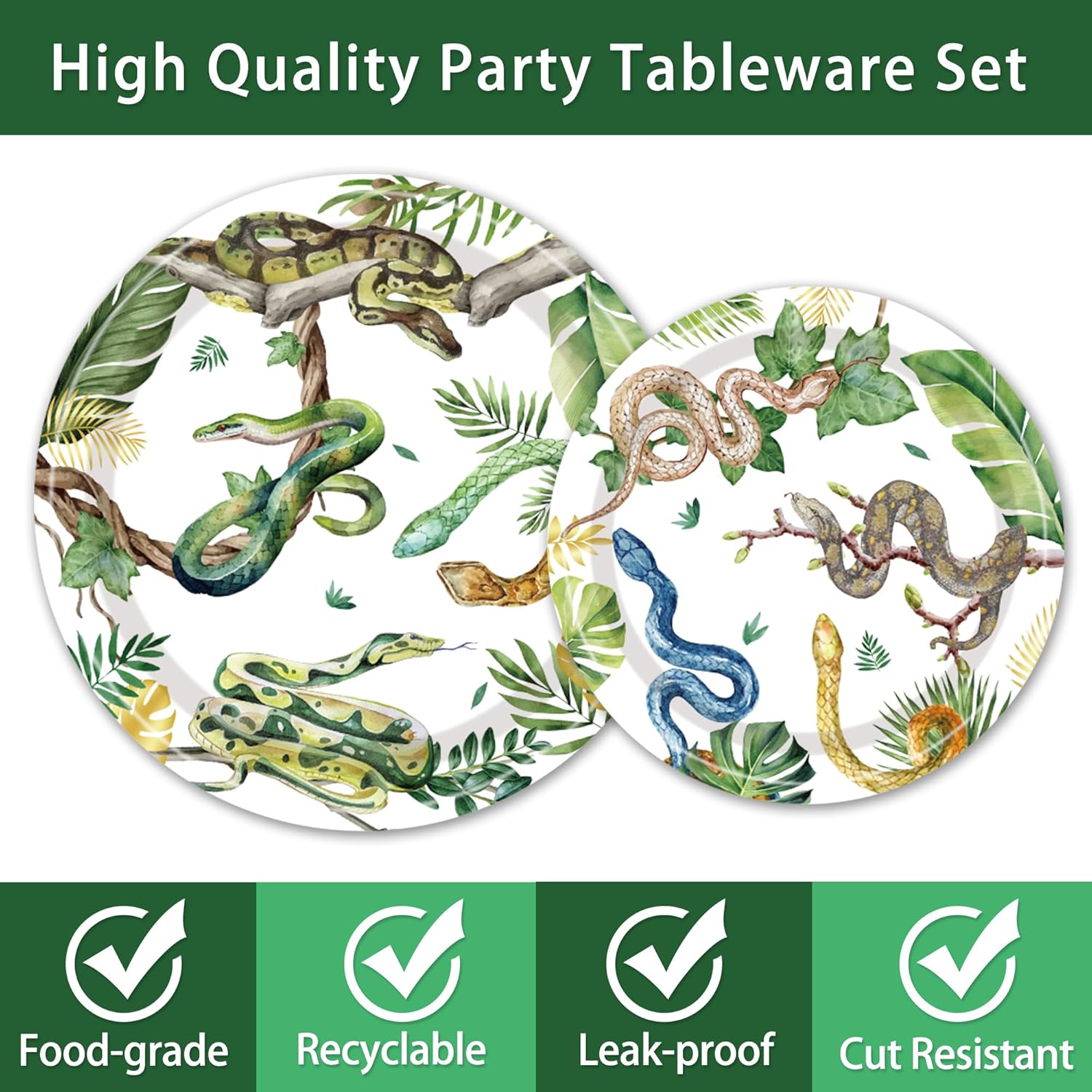 Reptile Snake Birthday Party Decorations - 96 PCS Snake Plates and Napkins Party Supplies Jungle Wildlife Wilderness Reptile Snake Disposable Tableware Set Serve 24 Guests - Image 5