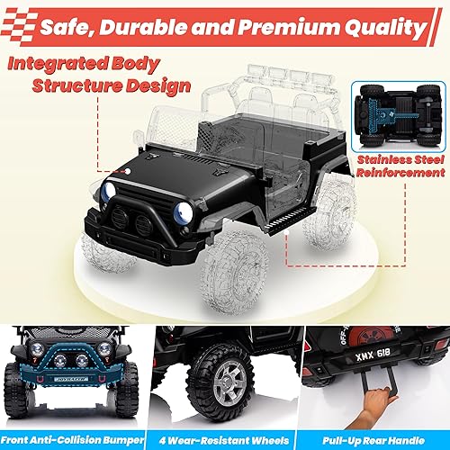 Miniatura 6 de Coche eléctrico de 24 V con 4 ruedas con control remoto, 2 plazas, motor de 400 W, 3 velocidades, música Bluetooth, luces LED, suspensión de