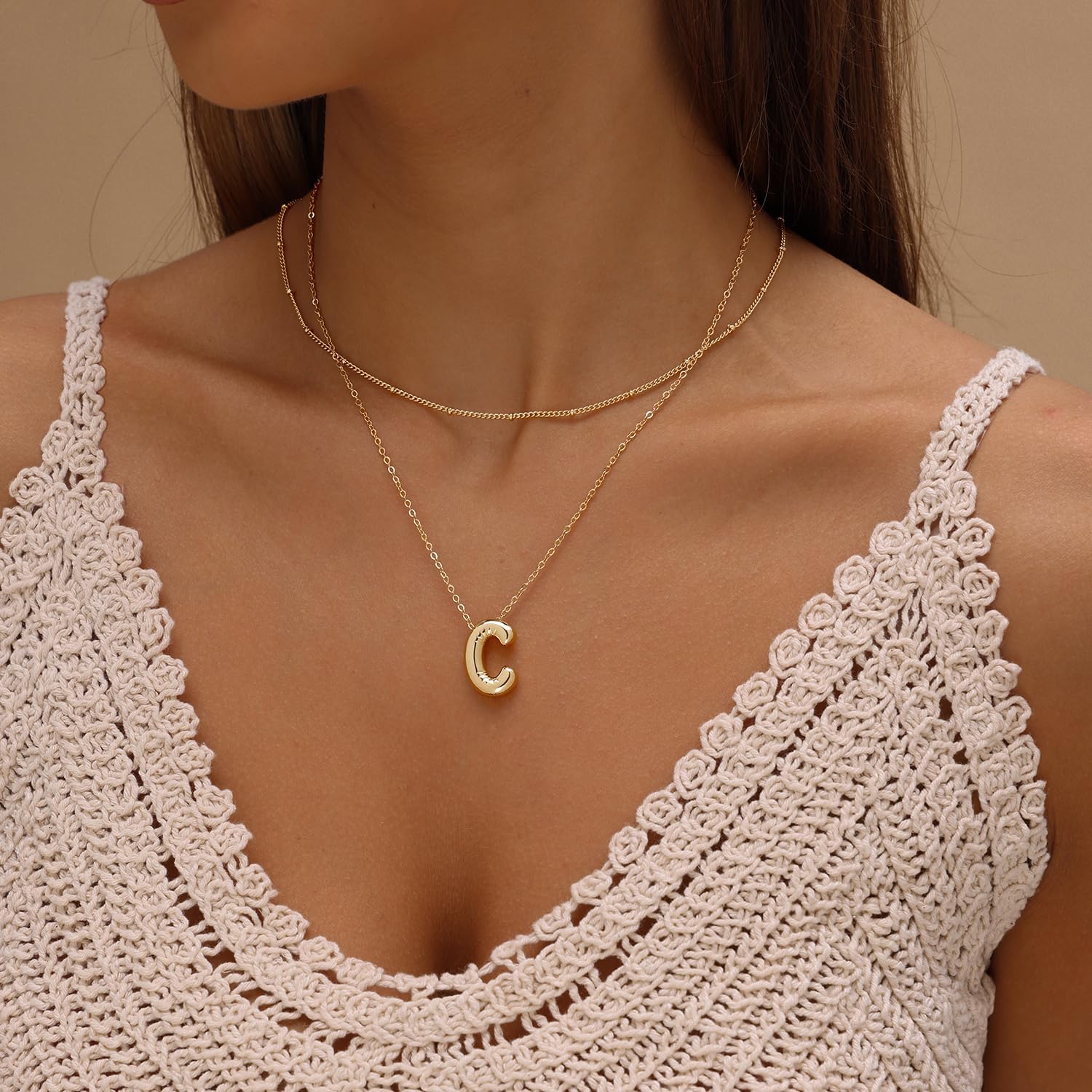 Lcherry Birthday Letter Necklace Bubble Gold-Plated Initial Necklaces for Women Balloon Charm Necklace Birthday Gifts for Women - Image 2